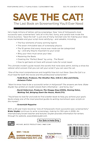 Save The Cat! The Last Book on Screenwriting by Blake Snyder | Bestselling Hollywood Screenwriting & Storytelling Guide for Writers, Filmmakers & Creators - BOOKZONE