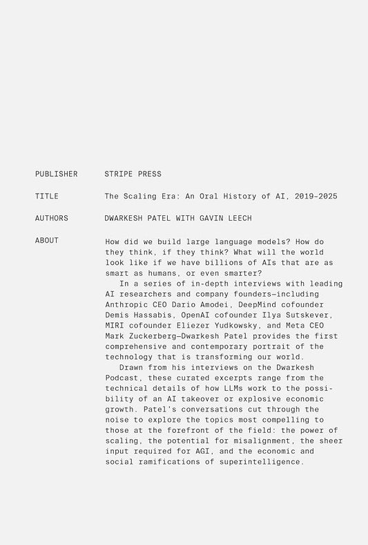 The Scaling Era: An Oral History of AI, 2019–2025 cover image